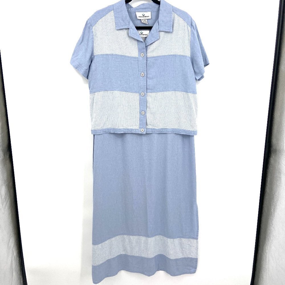 ERIN LONDON Vintage Linen Blend Button Up Shirt Dress Set Flower Cottagecore